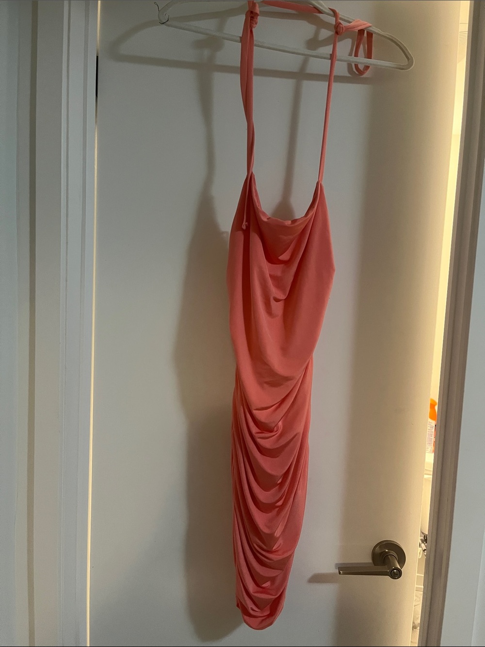 Tresser Coral Pink Backless Draped Midi Dress